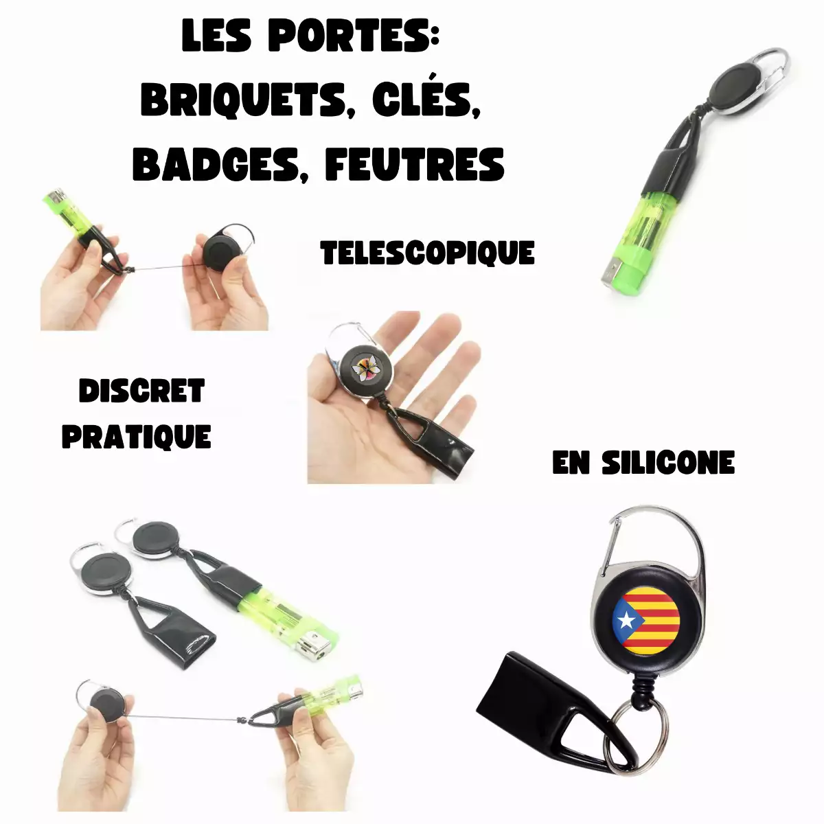 Porte Briquet avec autocollant ou résine, Clé, Badge, Marker RETRACTABLE: TON FEU S'APPELLE REVIENT !